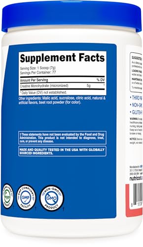 Nutricost Creatine Monohydrate Micronized Powder 500G, 5000mg Per Serv (5g) - Micronized Creatine Monohydrate, 100 Servings, 17.9 Oz