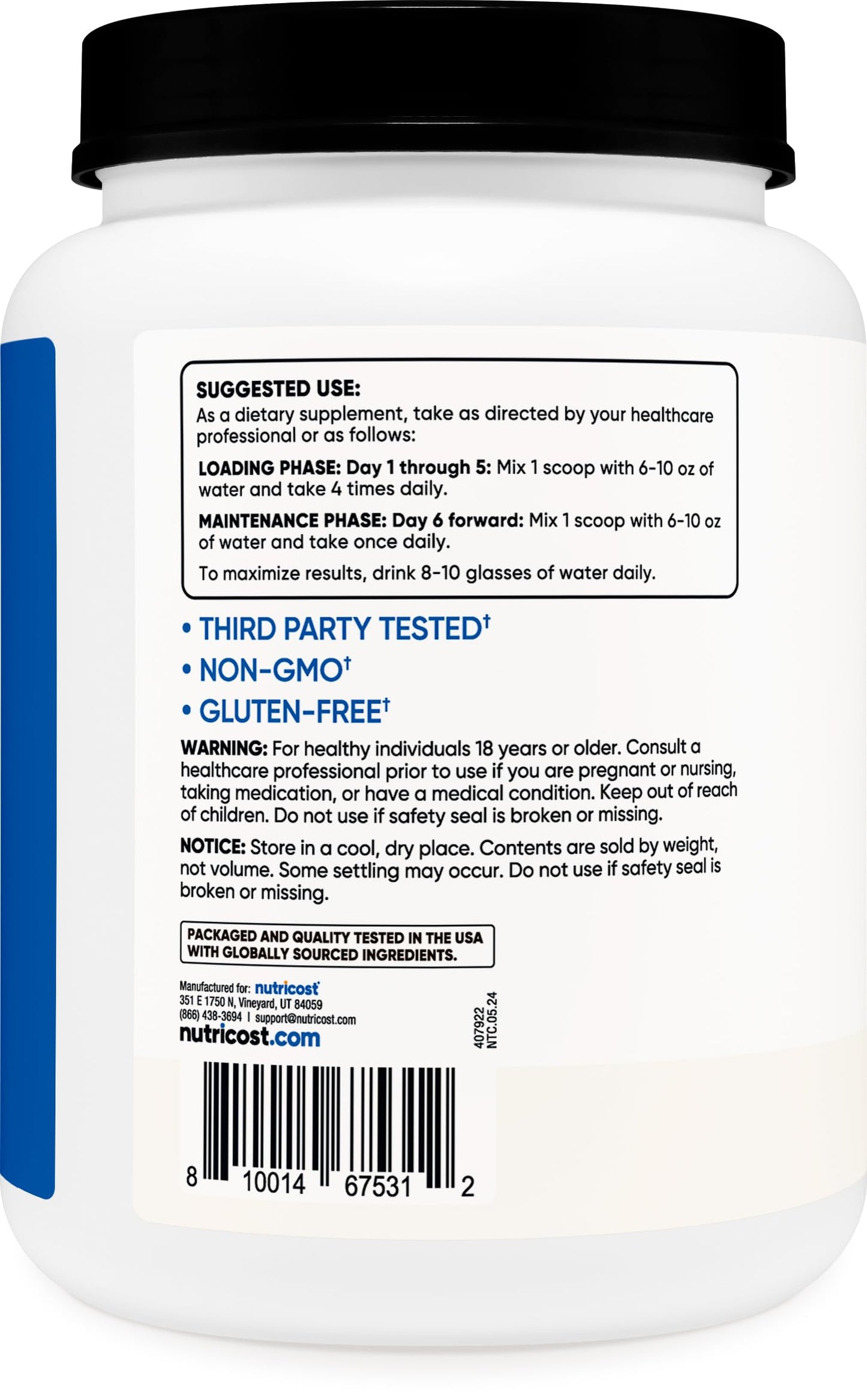 Nutricost Creatine Monohydrate Micronized Powder 500G, 5000mg Per Serv (5g) - Micronized Creatine Monohydrate, 100 Servings, 17.9 Oz