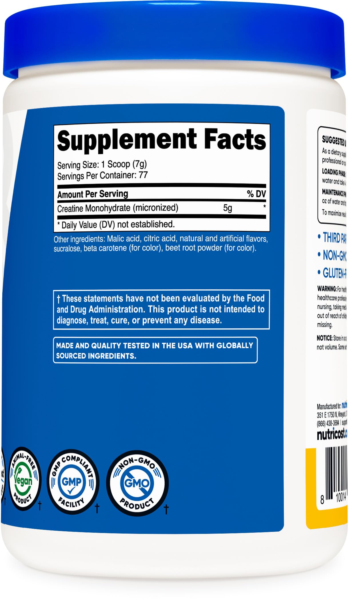Nutricost Creatine Monohydrate Micronized Powder 500G, 5000mg Per Serv (5g) - Micronized Creatine Monohydrate, 100 Servings, 17.9 Oz