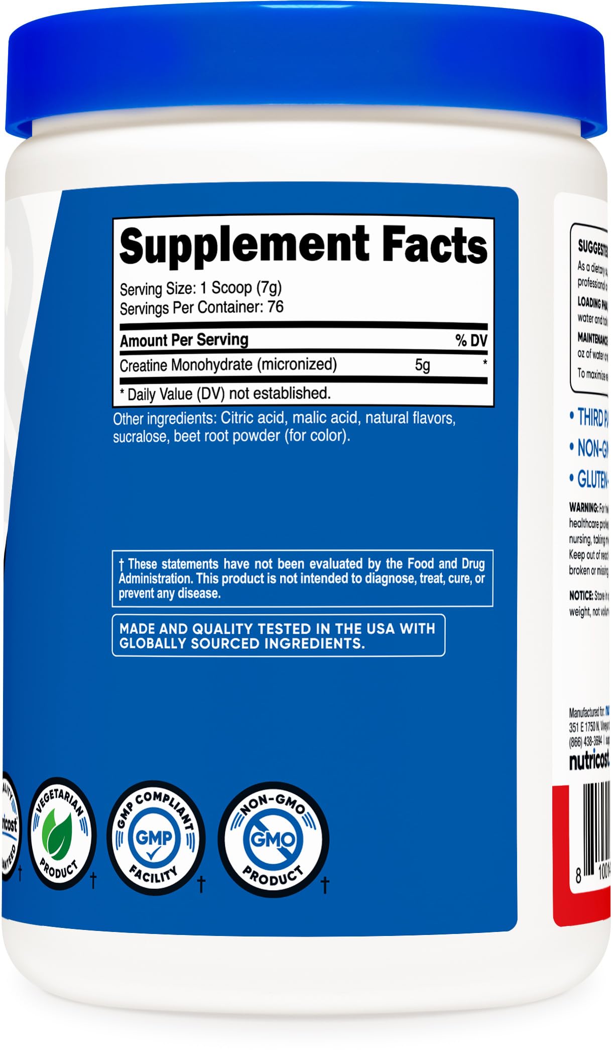 Nutricost Creatine Monohydrate Micronized Powder 500G, 5000mg Per Serv (5g) - Micronized Creatine Monohydrate, 100 Servings, 17.9 Oz