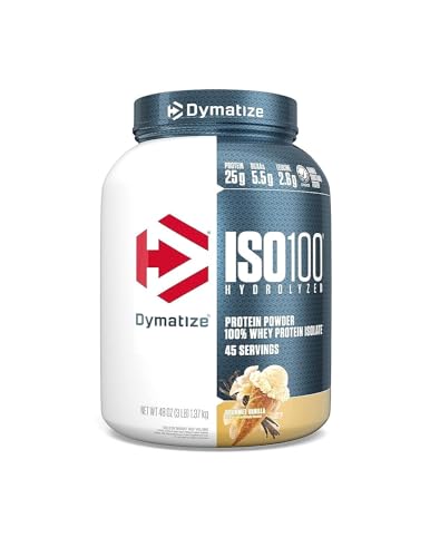 Dymatize ISO100 Hydrolyzed Protein Powder, 100% Whey Isolate, 25g of Protein, 5.5g BCAAs, Gluten Free, Fast Absorbing, Easy Digesting, Gourmet Vanilla, 20 Servings