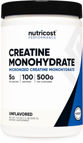 Nutricost Creatine Monohydrate Micronized Powder 500G, 5000mg Per Serv (5g) - Micronized Creatine Monohydrate, 100 Servings, 17.9 Oz