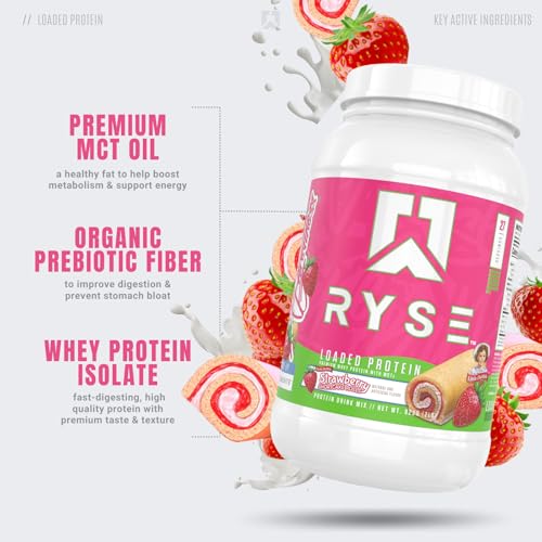 Ryse Loaded Protein Powder | 25g Whey Protein Isolate & Concentrate | with Prebiotic Fiber & MCTs | Low Carbs & Low Sugar | 27 Servings (Peanut Butter Cup)