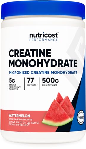 Nutricost Creatine Monohydrate Micronized Powder 500G, 5000mg Per Serv (5g) - Micronized Creatine Monohydrate, 100 Servings, 17.9 Oz