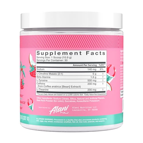 Alani Nu Pre Workout Powder | Amino Energy Boost | Endurance Supplement | Sugar Free | 200mg Caffeine | L-Theanine, Beta-Alanine, Citrulline | 30 Servings (Breezeberry)