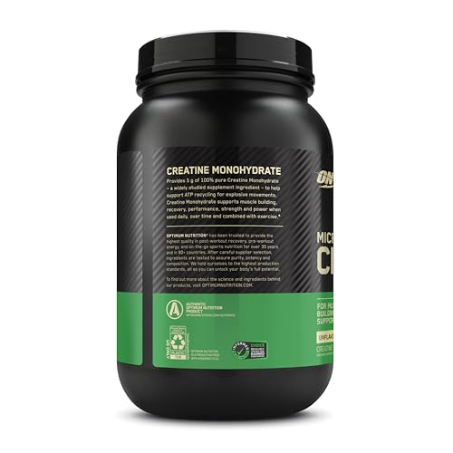 Optimum Nutrition Micronized Creatine Monohydrate Powder, Unflavored, Keto Friendly, 60 Servings (Packaging May Vary)