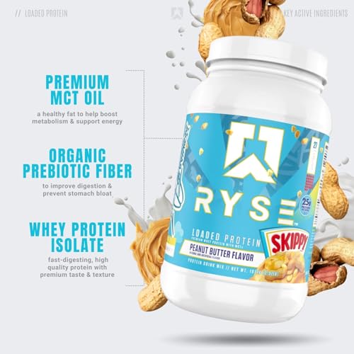 Ryse Loaded Protein Powder | 25g Whey Protein Isolate & Concentrate | with Prebiotic Fiber & MCTs | Low Carbs & Low Sugar | 27 Servings (Peanut Butter Cup)