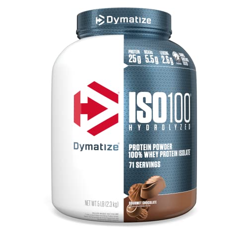 Dymatize ISO100 Hydrolyzed Protein Powder, 100% Whey Isolate, 25g of Protein, 5.5g BCAAs, Gluten Free, Fast Absorbing, Easy Digesting, Gourmet Vanilla, 20 Servings