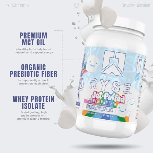 Ryse Loaded Protein Powder | 25g Whey Protein Isolate & Concentrate | with Prebiotic Fiber & MCTs | Low Carbs & Low Sugar | 27 Servings (Peanut Butter Cup)