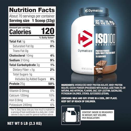 Dymatize ISO100 Hydrolyzed Protein Powder, 100% Whey Isolate, 25g of Protein, 5.5g BCAAs, Gluten Free, Fast Absorbing, Easy Digesting, Gourmet Vanilla, 20 Servings