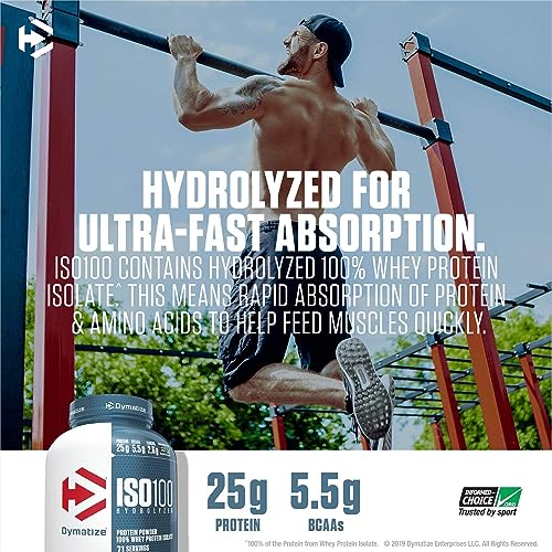 Dymatize ISO100 Hydrolyzed Protein Powder, 100% Whey Isolate, 25g of Protein, 5.5g BCAAs, Gluten Free, Fast Absorbing, Easy Digesting, Gourmet Vanilla, 20 Servings