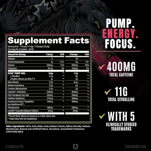 RYSE Up Supplements Noel Deyzel Pre Workout | Intense Pumps, Energy, & Focus | Citrulline & Beta Alanine | 400mg Total Caffeine | 40 Servings (Monsterberry Lime)