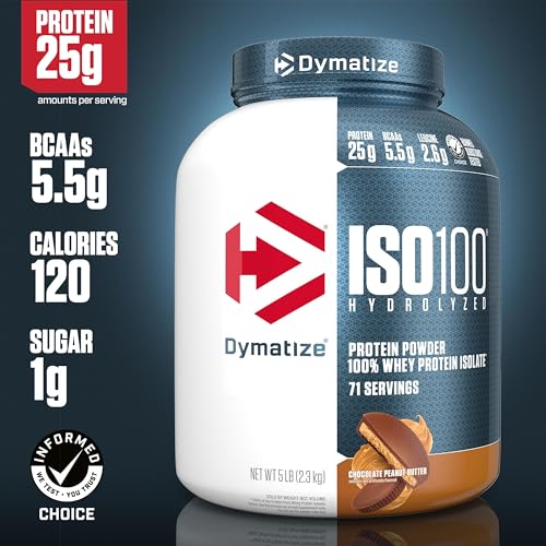 Dymatize ISO100 Hydrolyzed Protein Powder, 100% Whey Isolate, 25g of Protein, 5.5g BCAAs, Gluten Free, Fast Absorbing, Easy Digesting, Gourmet Vanilla, 20 Servings