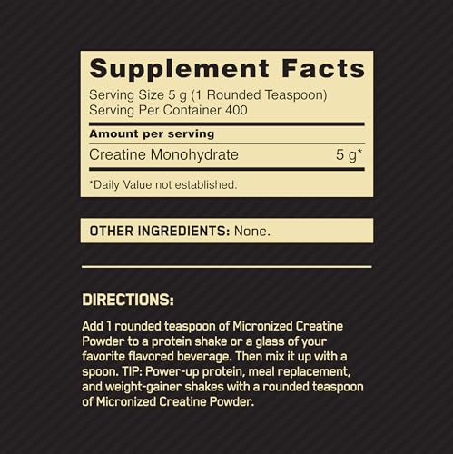 Optimum Nutrition Micronized Creatine Monohydrate Powder, Unflavored, Keto Friendly, 60 Servings (Packaging May Vary)