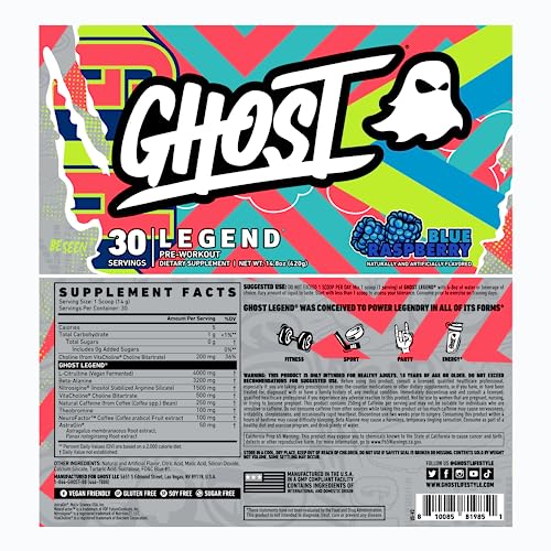 GHOST Legend V3 Pre-Workout Powder, Lemon Crush - 30 Servings – Pre-Workout for Men & Women with Caffeine, L-Citrulline, & Beta Alanine for Energy & Focus - Free of Soy, Sugar & Gluten, Vegan