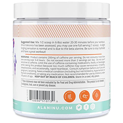 Alani Nu Pre Workout Powder | Amino Energy Boost | Endurance Supplement | Sugar Free | 200mg Caffeine | L-Theanine, Beta-Alanine, Citrulline | 30 Servings (Breezeberry)