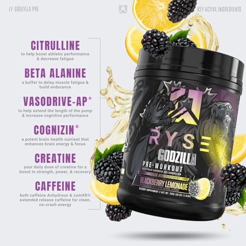 RYSE Up Supplements Noel Deyzel Pre Workout | Intense Pumps, Energy, & Focus | Citrulline & Beta Alanine | 400mg Total Caffeine | 40 Servings (Monsterberry Lime)