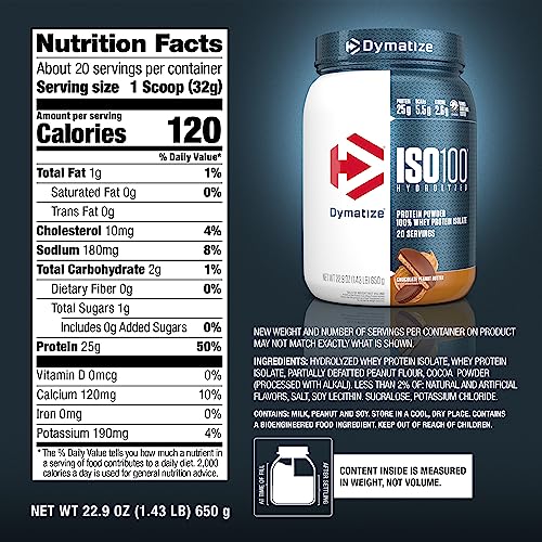 Dymatize ISO100 Hydrolyzed Protein Powder, 100% Whey Isolate, 25g of Protein, 5.5g BCAAs, Gluten Free, Fast Absorbing, Easy Digesting, Gourmet Vanilla, 20 Servings