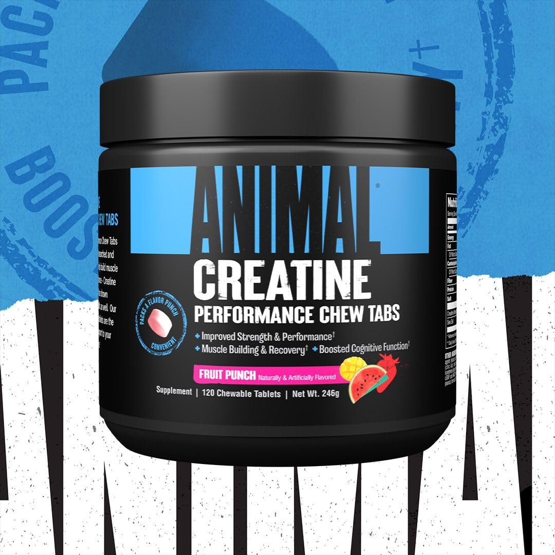 Animal Creatine Chews Tablets - Enhanced Creatine Monohydrate with AstraGin to Improve Absorption, Sea Salt for Added Pumps, Delicious and Convenient Chewable Tablets - Lemon Ice