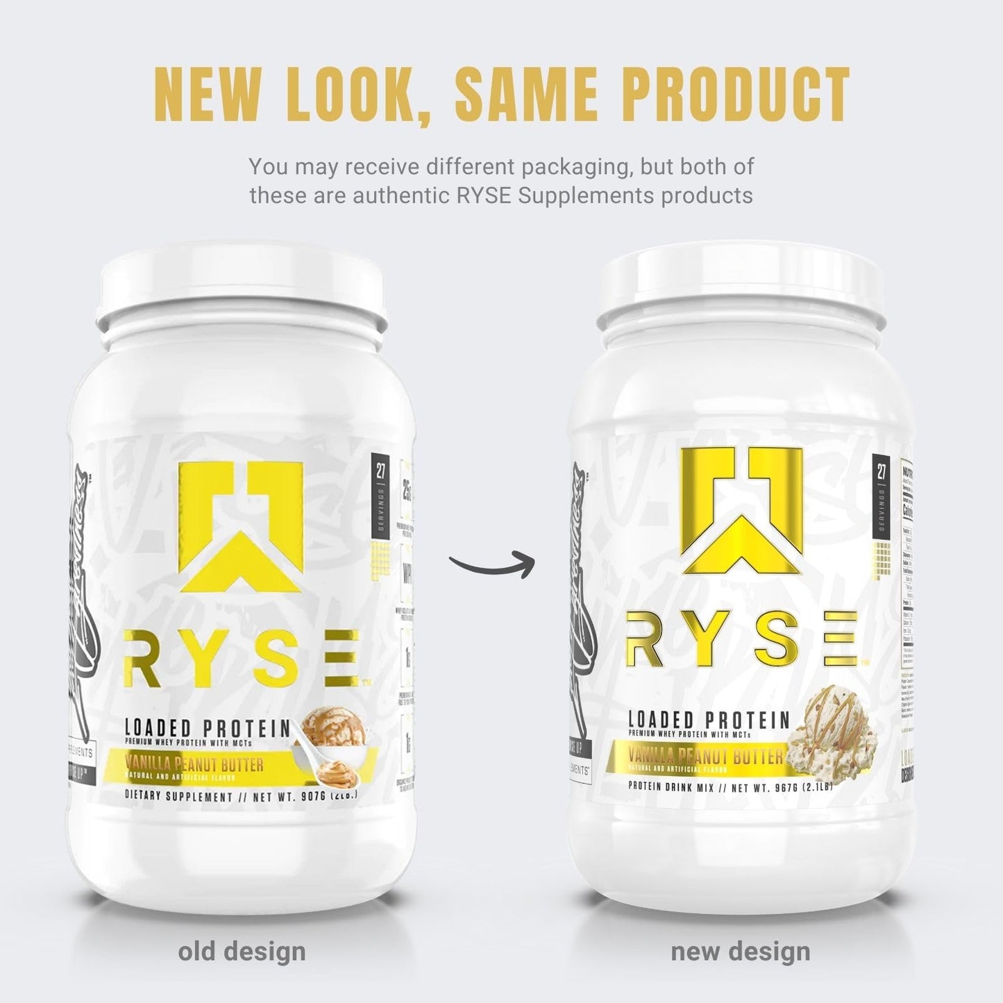 Ryse Loaded Protein Powder | 25g Whey Protein Isolate & Concentrate | with Prebiotic Fiber & MCTs | Low Carbs & Low Sugar | 27 Servings (Peanut Butter Cup)