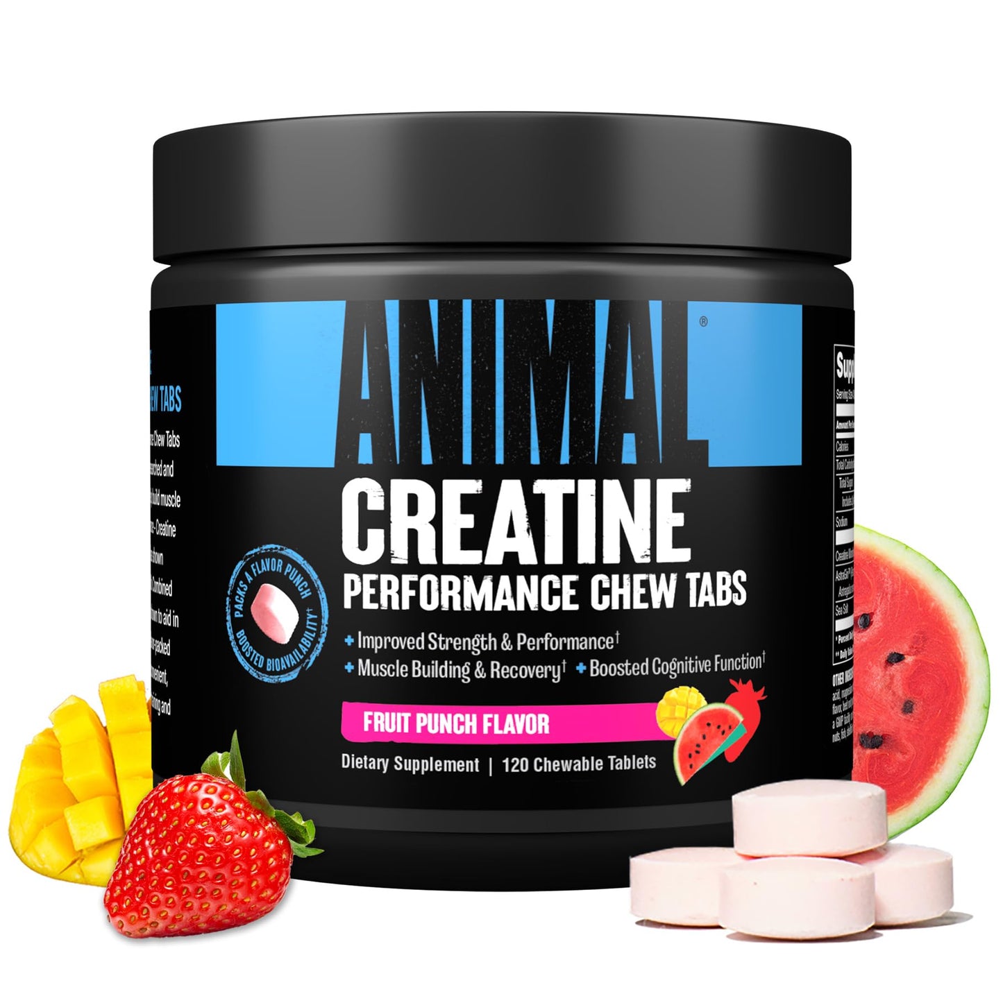 Animal Creatine Chews Tablets - Enhanced Creatine Monohydrate with AstraGin to Improve Absorption, Sea Salt for Added Pumps, Delicious and Convenient Chewable Tablets - Lemon Ice