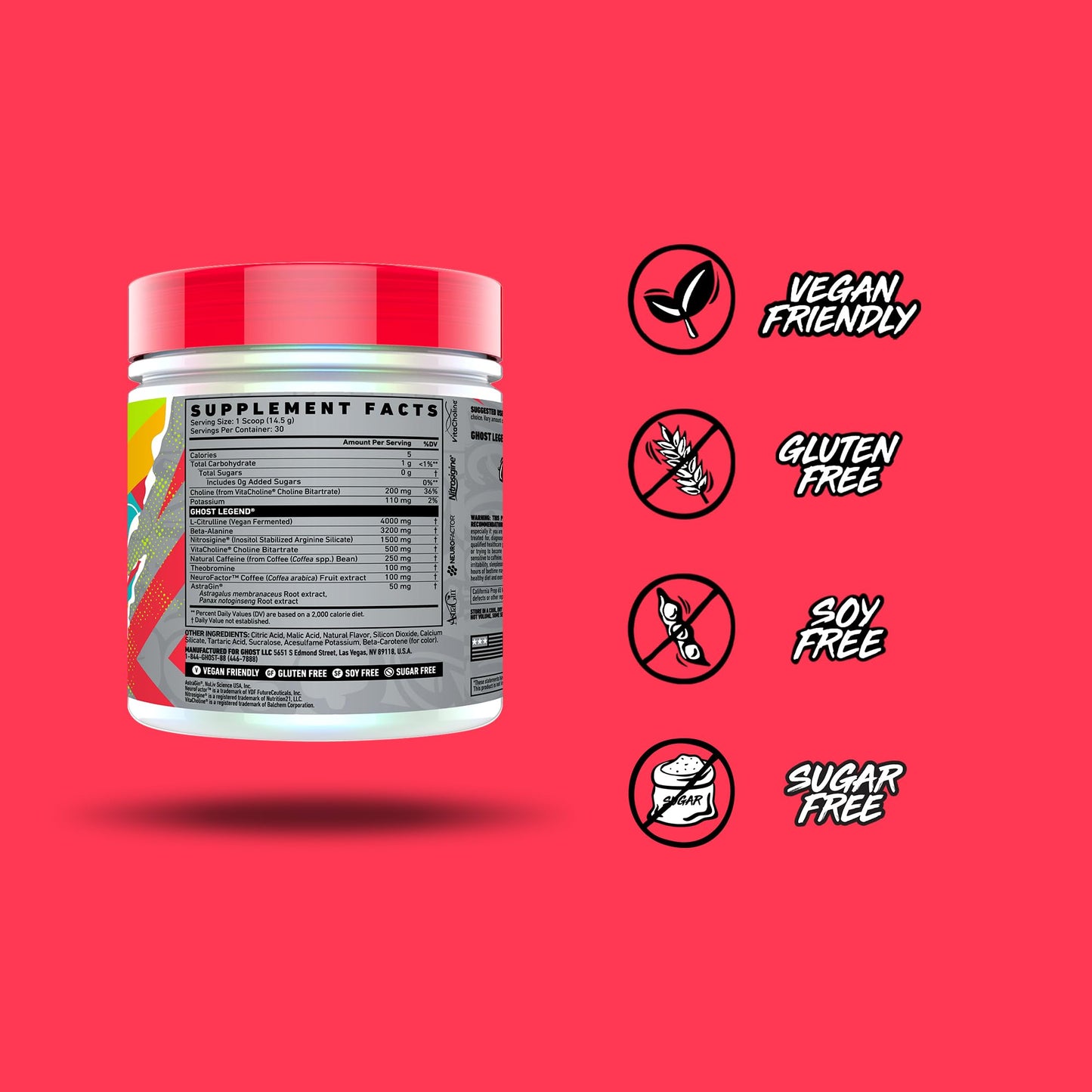 GHOST Legend V3 Pre-Workout Powder, Lemon Crush - 30 Servings – Pre-Workout for Men & Women with Caffeine, L-Citrulline, & Beta Alanine for Energy & Focus - Free of Soy, Sugar & Gluten, Vegan