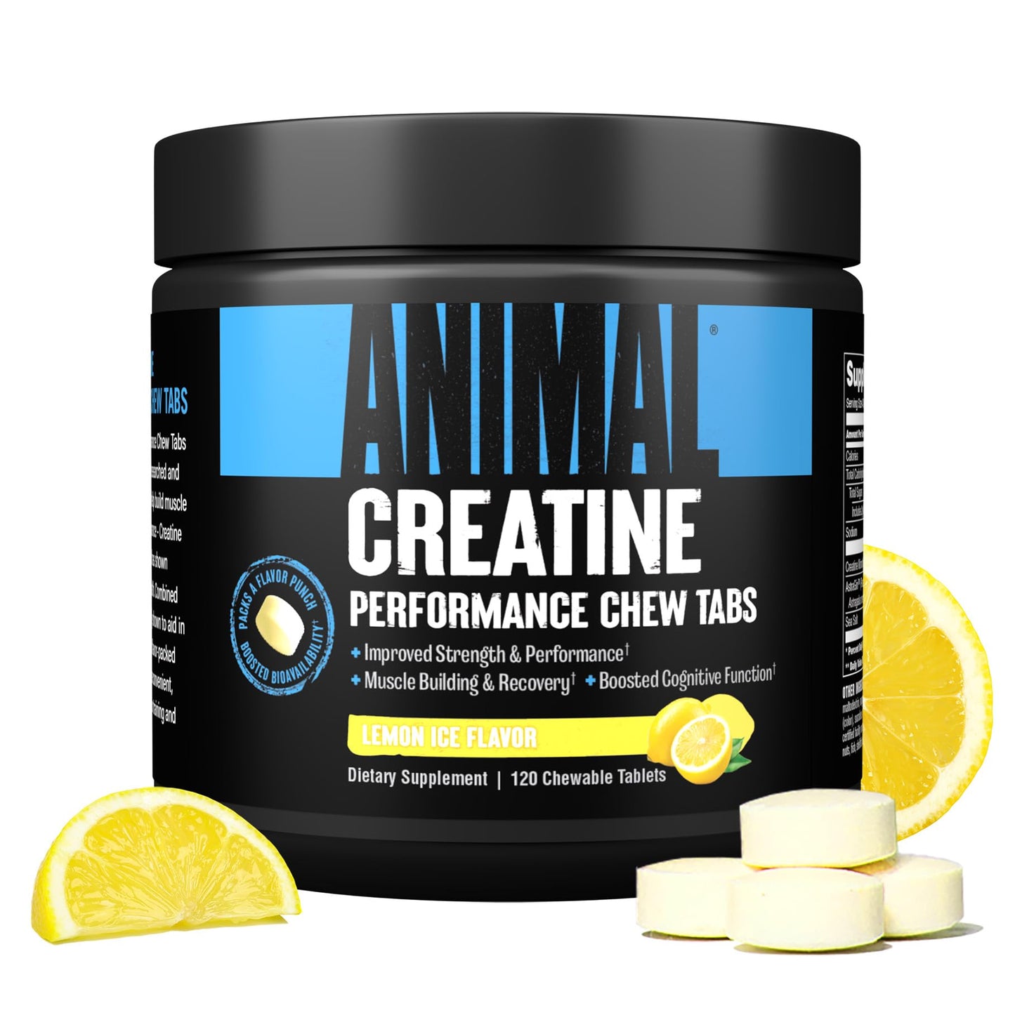 Animal Creatine Chews Tablets - Enhanced Creatine Monohydrate with AstraGin to Improve Absorption, Sea Salt for Added Pumps, Delicious and Convenient Chewable Tablets - Lemon Ice