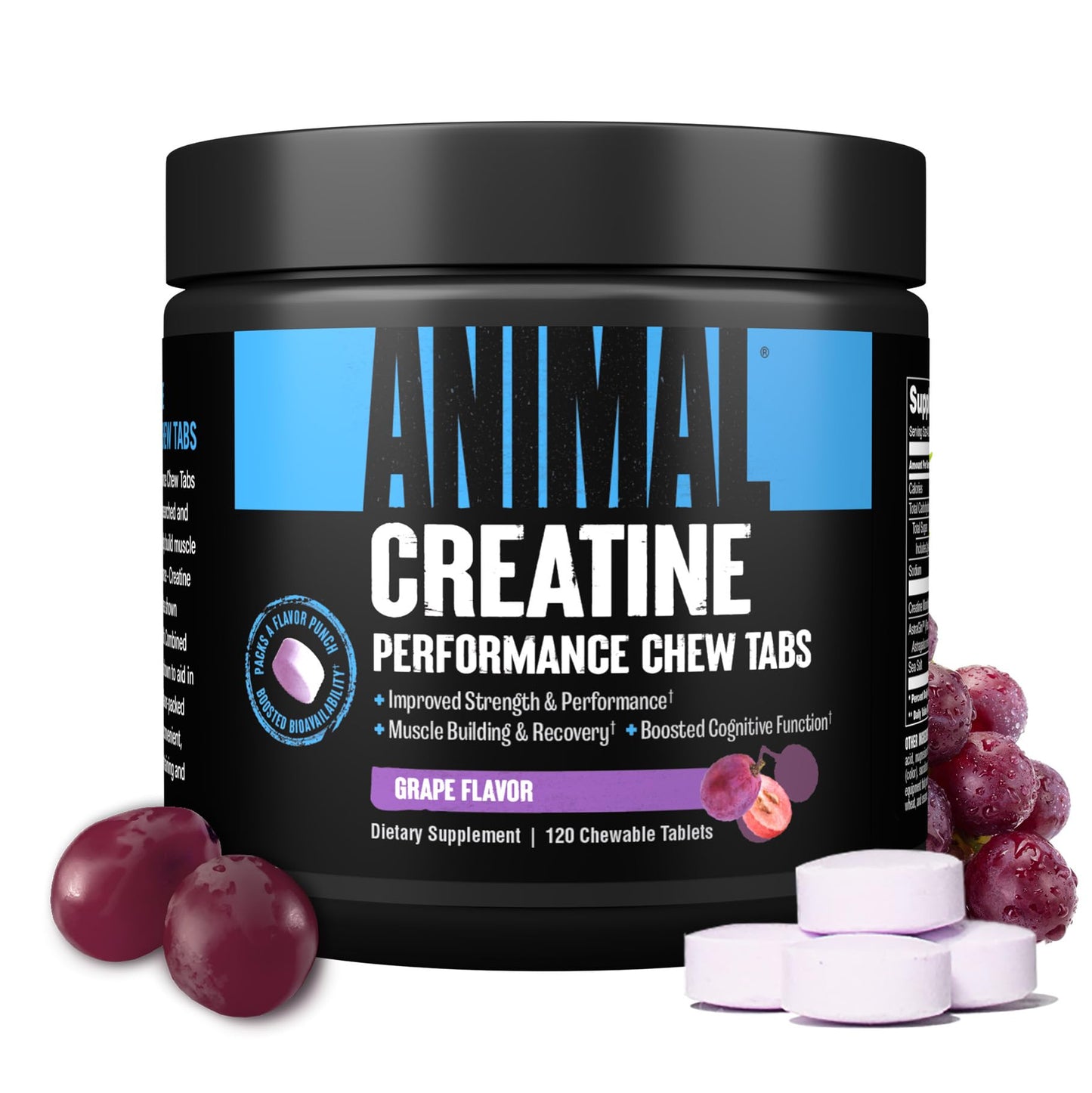 Animal Creatine Chews Tablets - Enhanced Creatine Monohydrate with AstraGin to Improve Absorption, Sea Salt for Added Pumps, Delicious and Convenient Chewable Tablets - Lemon Ice