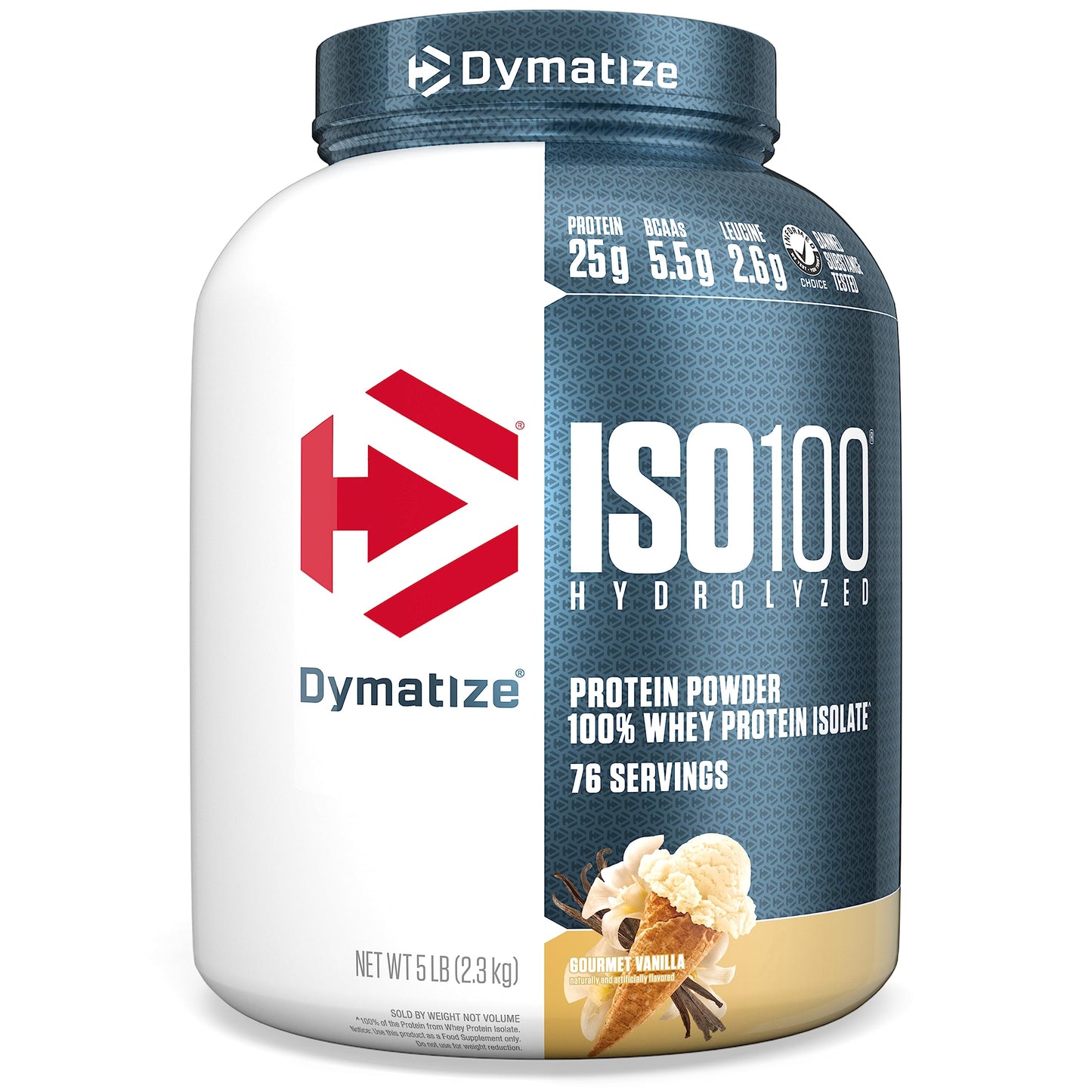 Dymatize ISO100 Hydrolyzed Protein Powder, 100% Whey Isolate, 25g of Protein, 5.5g BCAAs, Gluten Free, Fast Absorbing, Easy Digesting, Gourmet Vanilla, 20 Servings