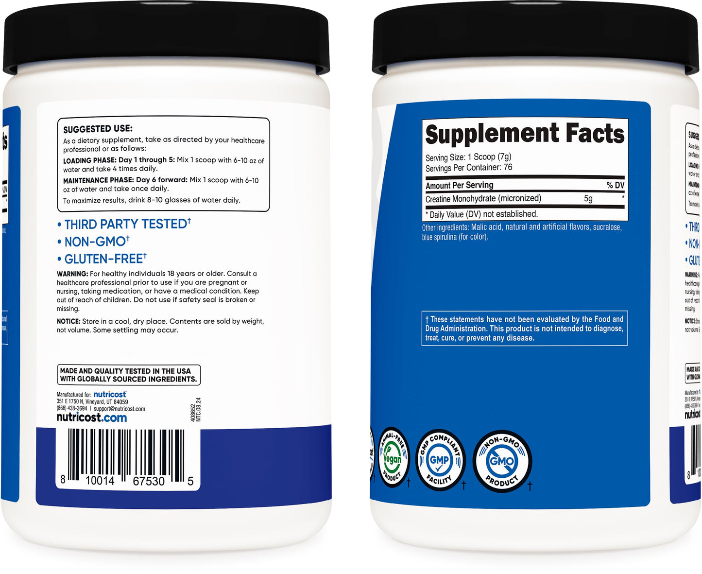 Nutricost Creatine Monohydrate Micronized Powder 500G, 5000mg Per Serv (5g) - Micronized Creatine Monohydrate, 100 Servings, 17.9 Oz