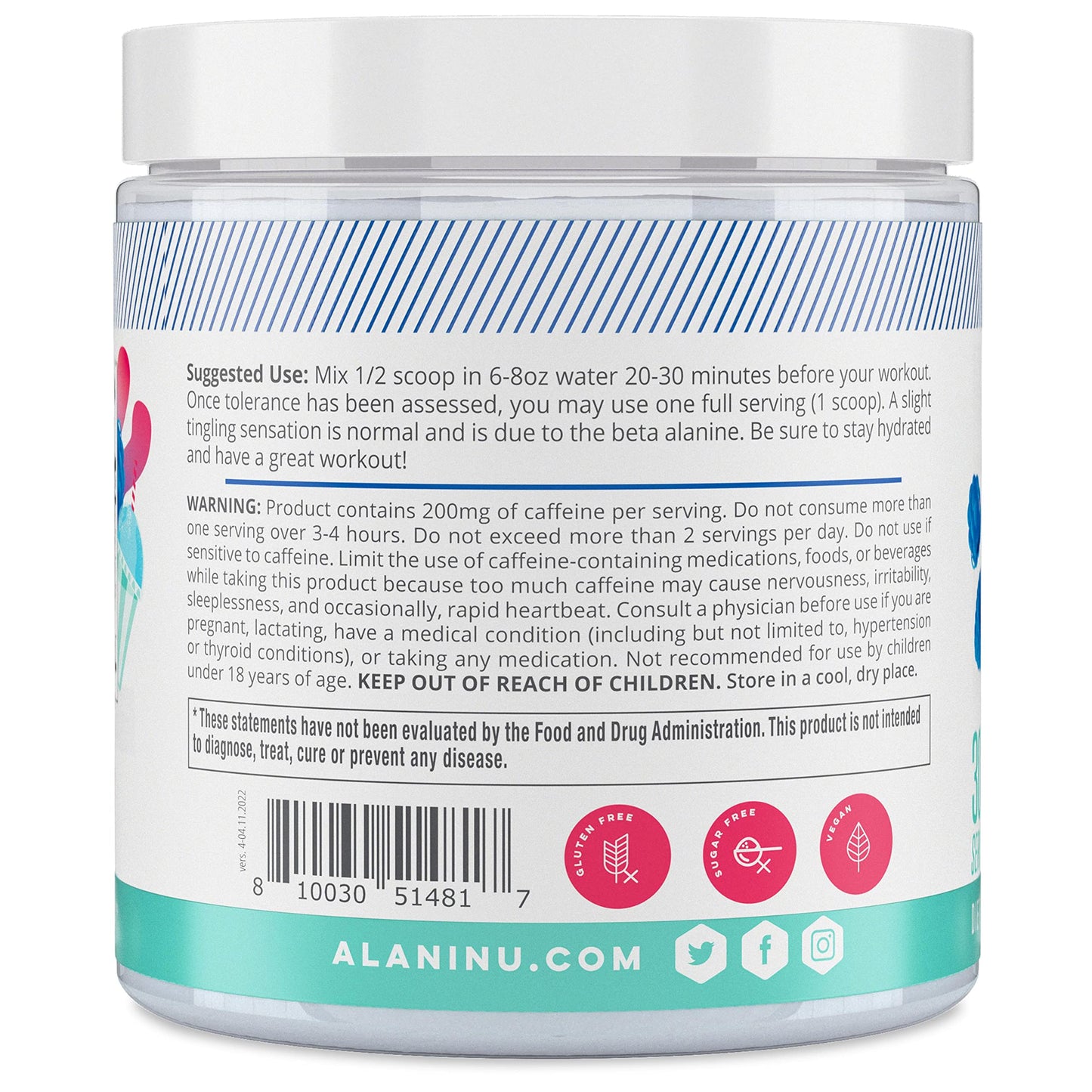 Alani Nu Pre Workout Powder | Amino Energy Boost | Endurance Supplement | Sugar Free | 200mg Caffeine | L-Theanine, Beta-Alanine, Citrulline | 30 Servings (Breezeberry)